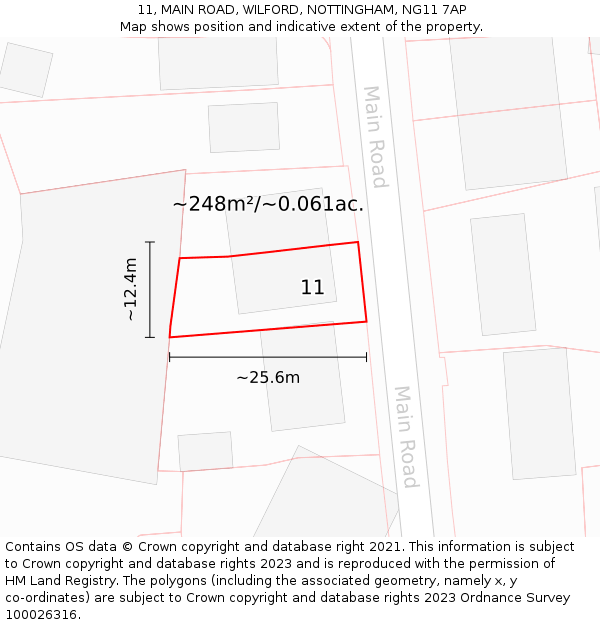 11, MAIN ROAD, WILFORD, NOTTINGHAM, NG11 7AP: Plot and title map