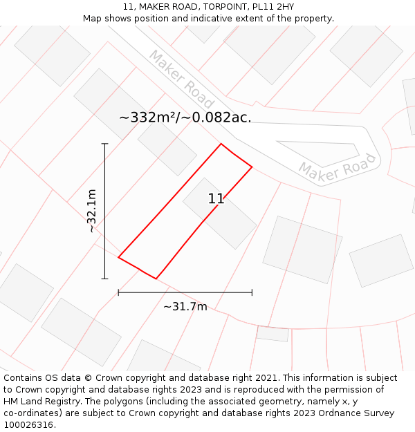 11, MAKER ROAD, TORPOINT, PL11 2HY: Plot and title map