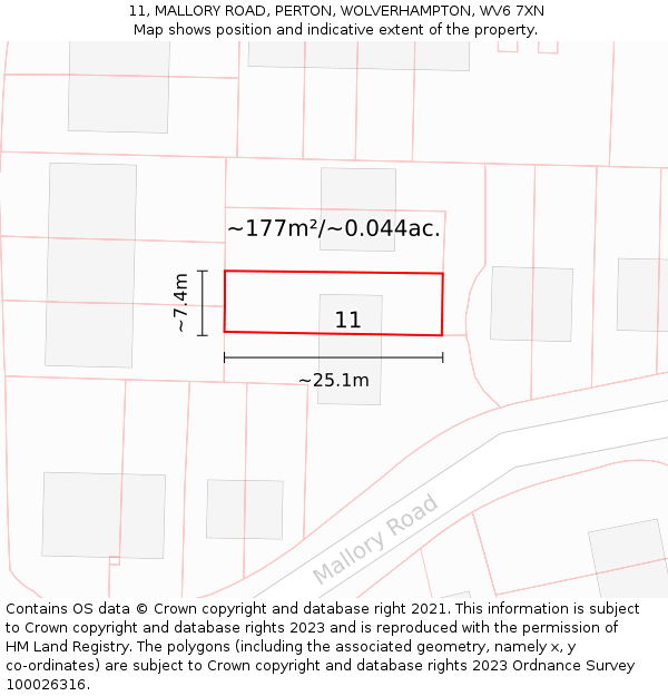 11, MALLORY ROAD, PERTON, WOLVERHAMPTON, WV6 7XN: Plot and title map