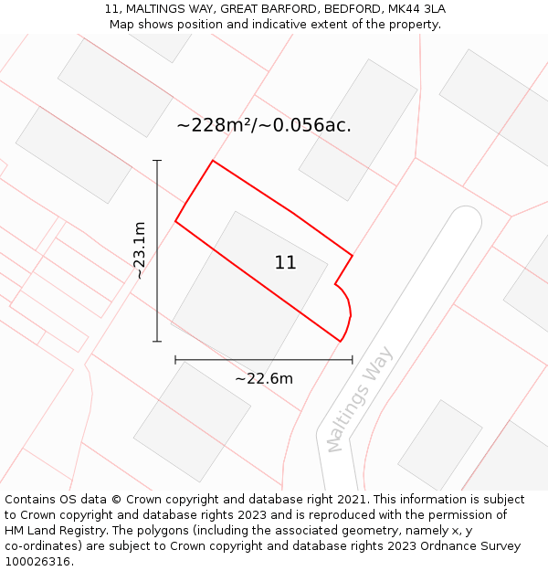 11, MALTINGS WAY, GREAT BARFORD, BEDFORD, MK44 3LA: Plot and title map
