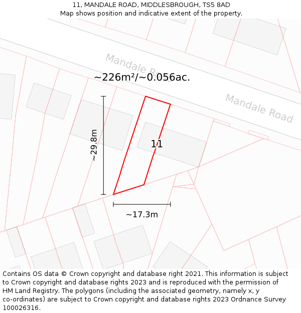 11, MANDALE ROAD, MIDDLESBROUGH, TS5 8AD: Plot and title map