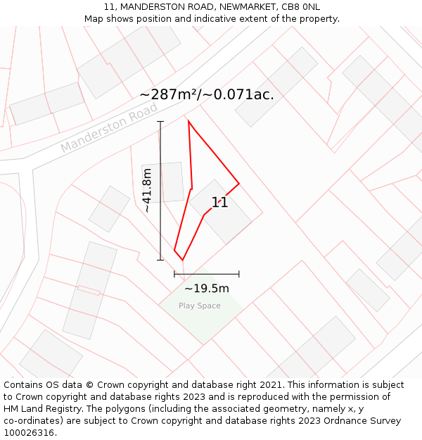 11, MANDERSTON ROAD, NEWMARKET, CB8 0NL: Plot and title map