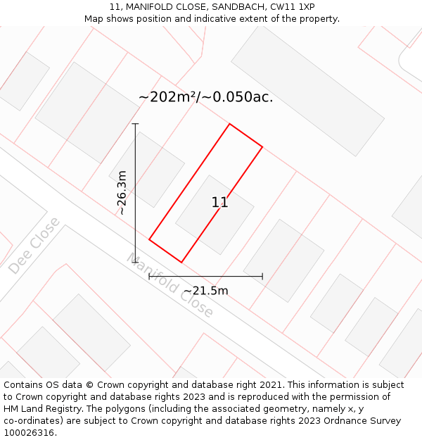 11, MANIFOLD CLOSE, SANDBACH, CW11 1XP: Plot and title map
