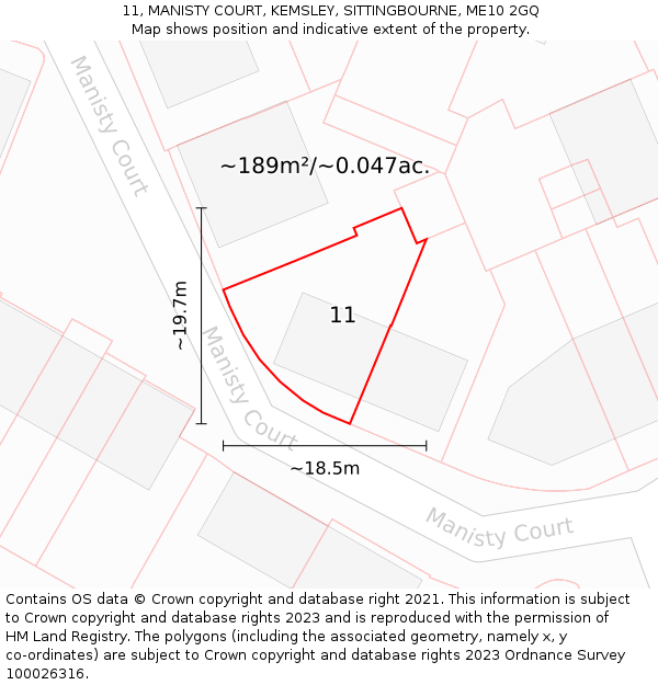 11, MANISTY COURT, KEMSLEY, SITTINGBOURNE, ME10 2GQ: Plot and title map