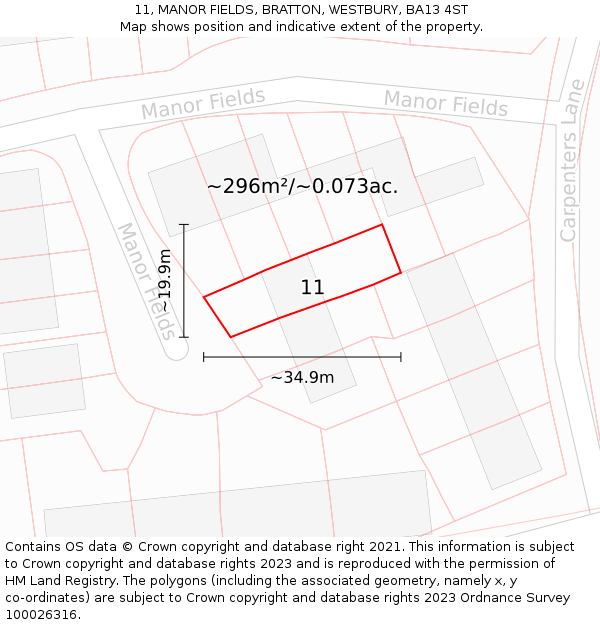 11, MANOR FIELDS, BRATTON, WESTBURY, BA13 4ST: Plot and title map