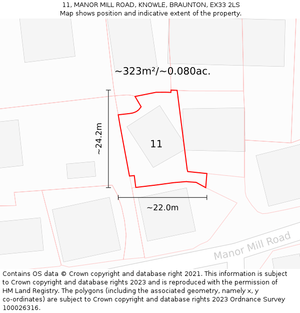 11, MANOR MILL ROAD, KNOWLE, BRAUNTON, EX33 2LS: Plot and title map