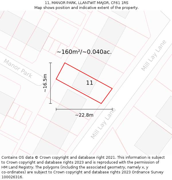 11, MANOR PARK, LLANTWIT MAJOR, CF61 1RS: Plot and title map