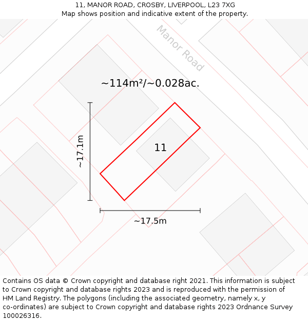 11, MANOR ROAD, CROSBY, LIVERPOOL, L23 7XG: Plot and title map