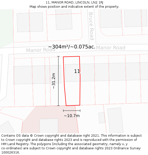 11, MANOR ROAD, LINCOLN, LN2 1RJ: Plot and title map