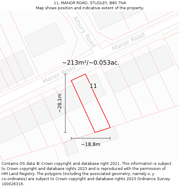 11, MANOR ROAD, STUDLEY, B80 7NA: Plot and title map