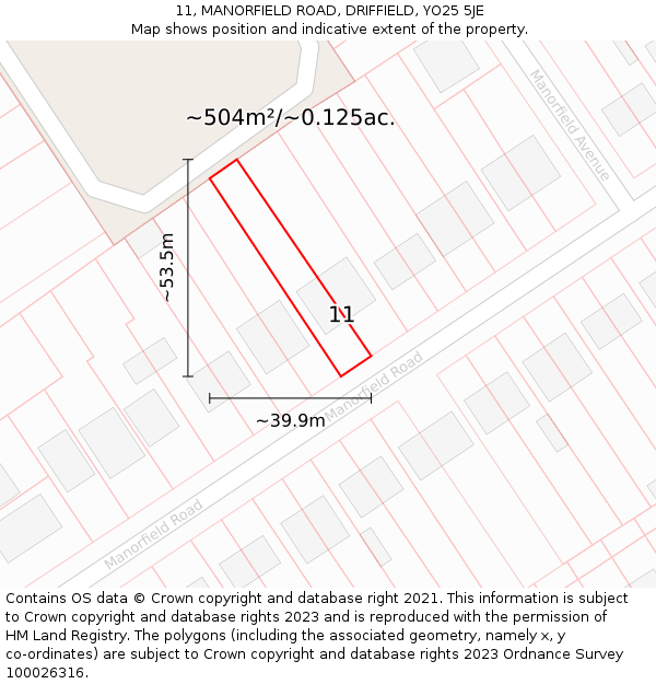 11, MANORFIELD ROAD, DRIFFIELD, YO25 5JE: Plot and title map