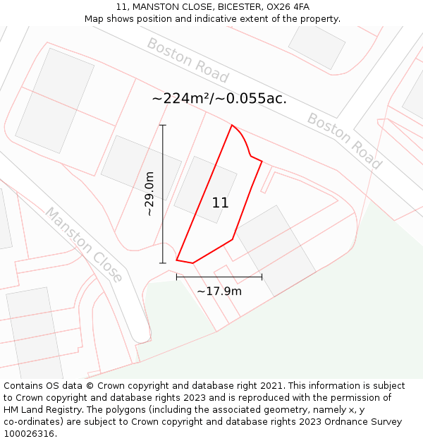 11, MANSTON CLOSE, BICESTER, OX26 4FA: Plot and title map