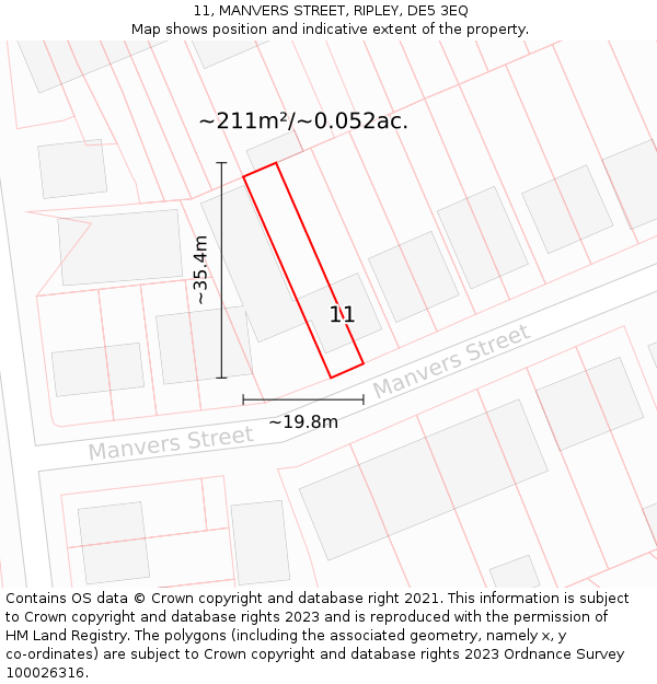 11, MANVERS STREET, RIPLEY, DE5 3EQ: Plot and title map