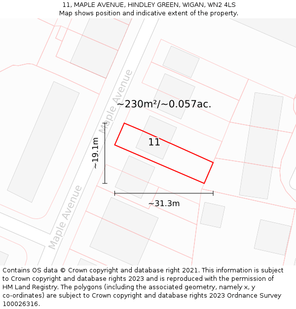 11, MAPLE AVENUE, HINDLEY GREEN, WIGAN, WN2 4LS: Plot and title map