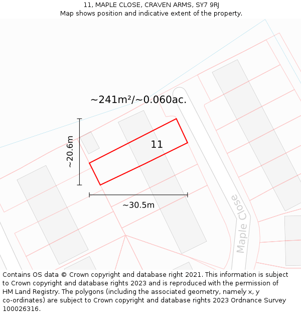 11, MAPLE CLOSE, CRAVEN ARMS, SY7 9RJ: Plot and title map