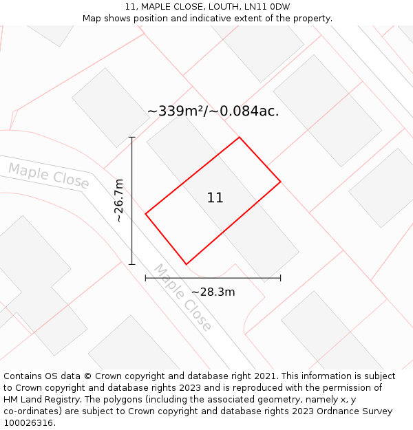 11, MAPLE CLOSE, LOUTH, LN11 0DW: Plot and title map