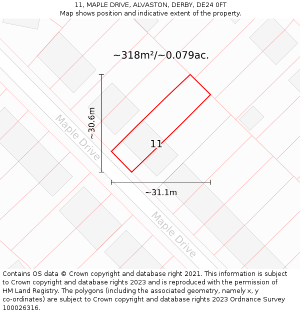 11, MAPLE DRIVE, ALVASTON, DERBY, DE24 0FT: Plot and title map