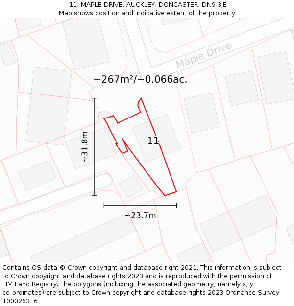 11, MAPLE DRIVE, AUCKLEY, DONCASTER, DN9 3JE: Plot and title map