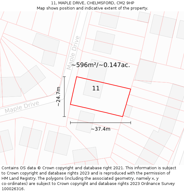 11, MAPLE DRIVE, CHELMSFORD, CM2 9HP: Plot and title map