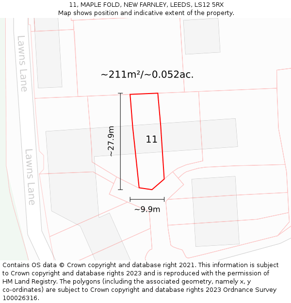 11, MAPLE FOLD, NEW FARNLEY, LEEDS, LS12 5RX: Plot and title map