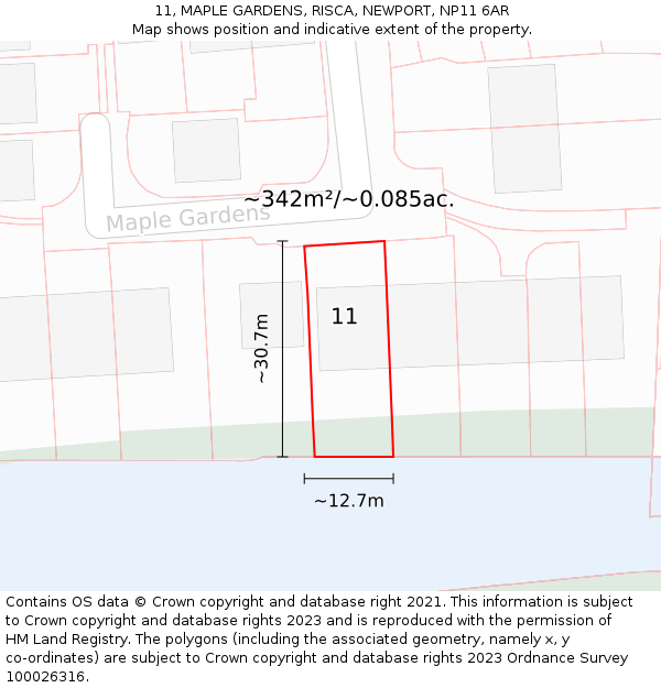 11, MAPLE GARDENS, RISCA, NEWPORT, NP11 6AR: Plot and title map
