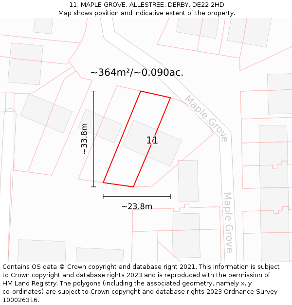 11, MAPLE GROVE, ALLESTREE, DERBY, DE22 2HD: Plot and title map