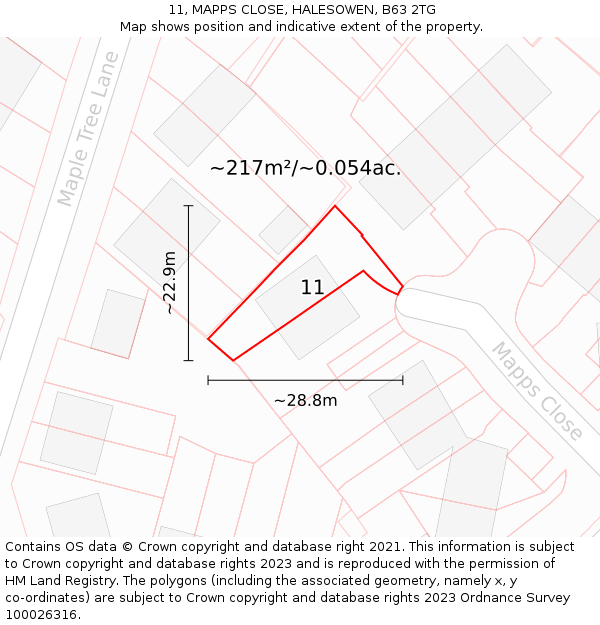 11, MAPPS CLOSE, HALESOWEN, B63 2TG: Plot and title map