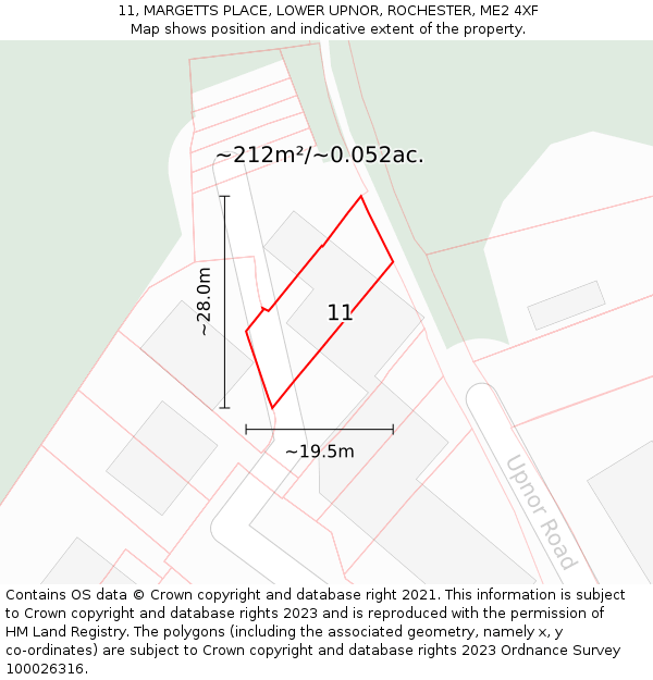 11, MARGETTS PLACE, LOWER UPNOR, ROCHESTER, ME2 4XF: Plot and title map