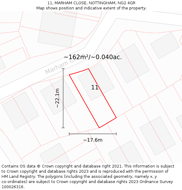 11, MARHAM CLOSE, NOTTINGHAM, NG2 4GR: Plot and title map