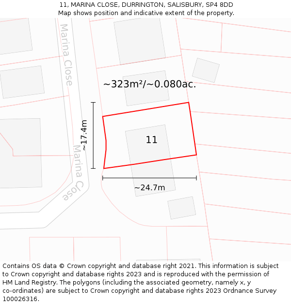 11, MARINA CLOSE, DURRINGTON, SALISBURY, SP4 8DD: Plot and title map