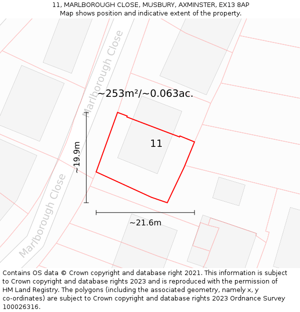 11, MARLBOROUGH CLOSE, MUSBURY, AXMINSTER, EX13 8AP: Plot and title map