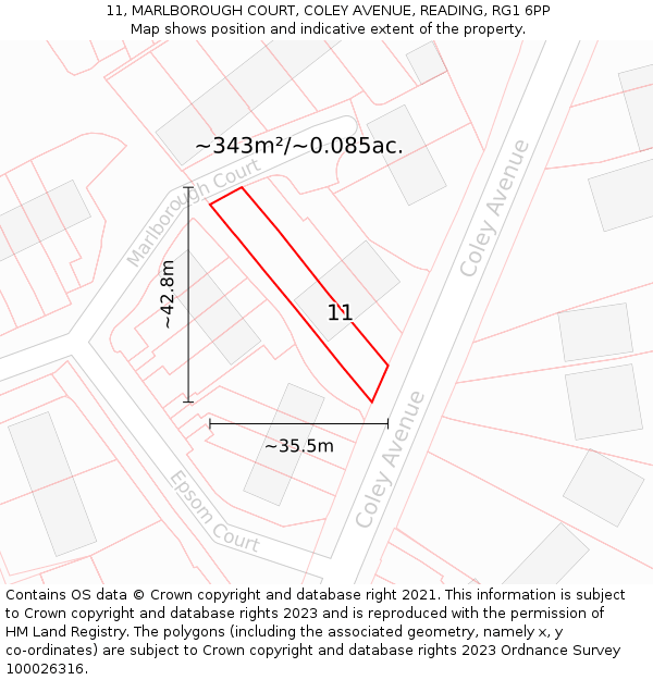 11, MARLBOROUGH COURT, COLEY AVENUE, READING, RG1 6PP: Plot and title map