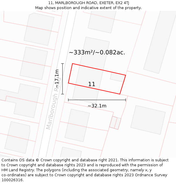 11, MARLBOROUGH ROAD, EXETER, EX2 4TJ: Plot and title map