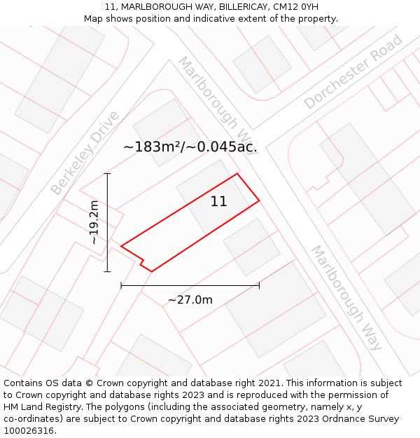 11, MARLBOROUGH WAY, BILLERICAY, CM12 0YH: Plot and title map