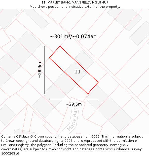 11, MARLEY BANK, MANSFIELD, NG18 4UP: Plot and title map