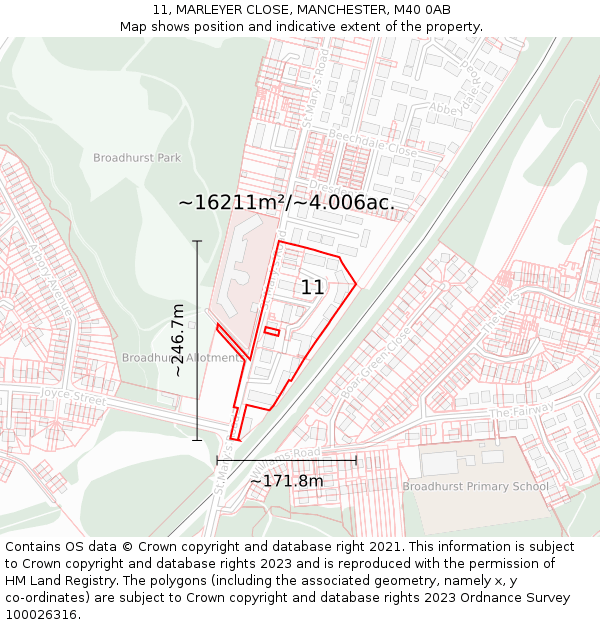 11, MARLEYER CLOSE, MANCHESTER, M40 0AB: Plot and title map