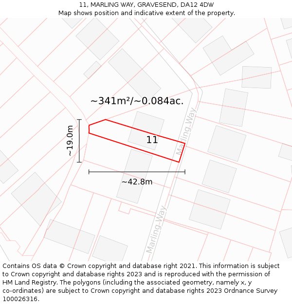 11, MARLING WAY, GRAVESEND, DA12 4DW: Plot and title map