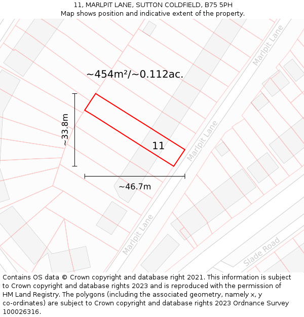 11, MARLPIT LANE, SUTTON COLDFIELD, B75 5PH: Plot and title map