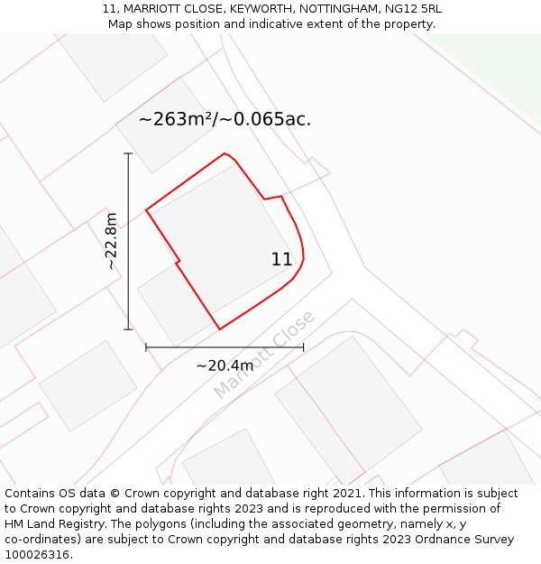 11, MARRIOTT CLOSE, KEYWORTH, NOTTINGHAM, NG12 5RL: Plot and title map