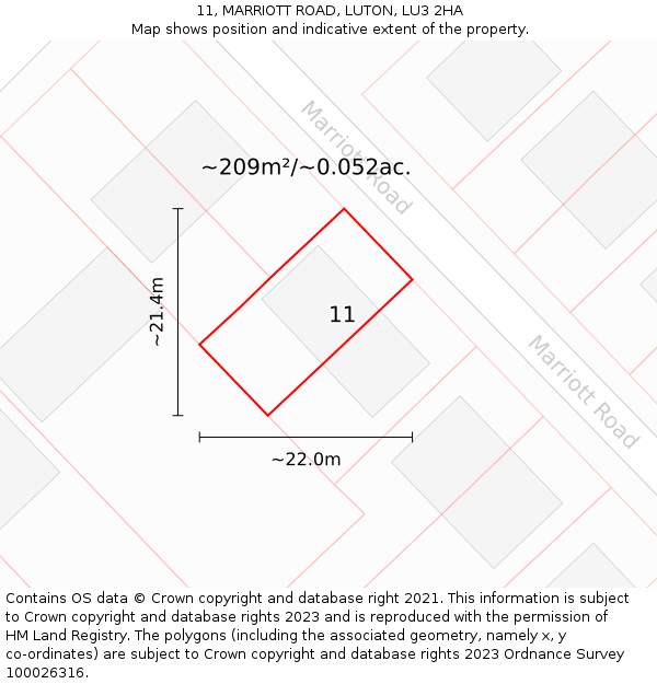 11, MARRIOTT ROAD, LUTON, LU3 2HA: Plot and title map