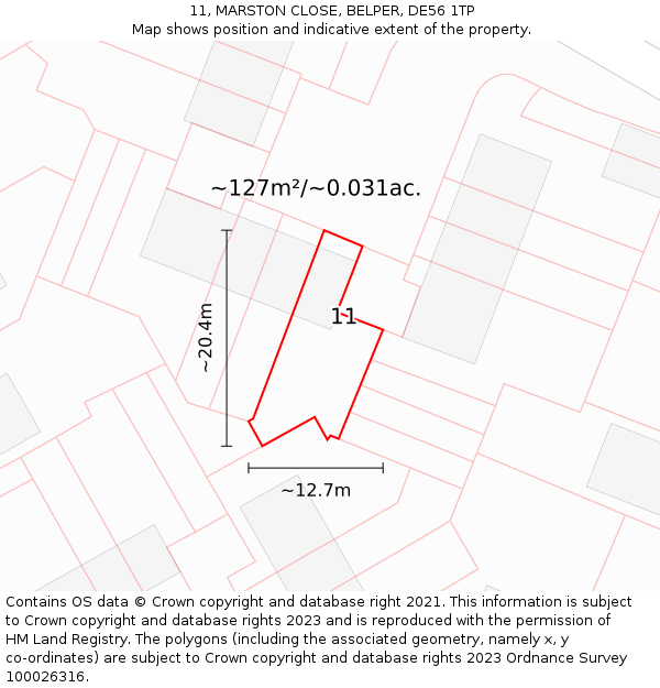 11, MARSTON CLOSE, BELPER, DE56 1TP: Plot and title map