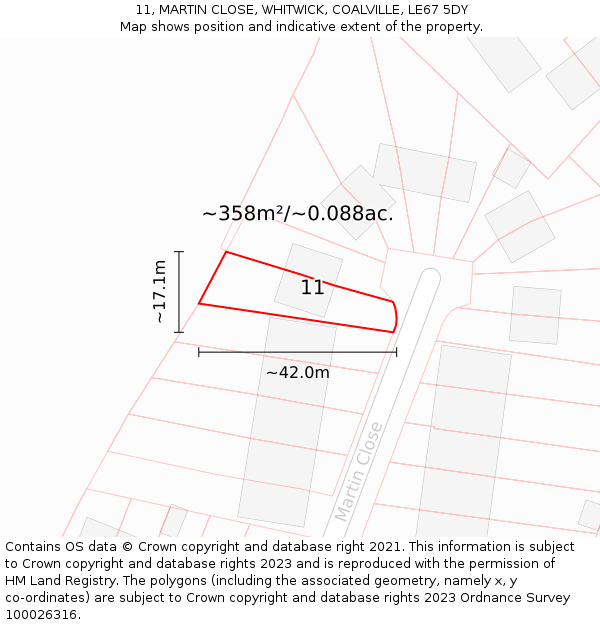 11, MARTIN CLOSE, WHITWICK, COALVILLE, LE67 5DY: Plot and title map