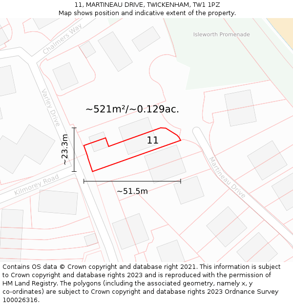 11, MARTINEAU DRIVE, TWICKENHAM, TW1 1PZ: Plot and title map