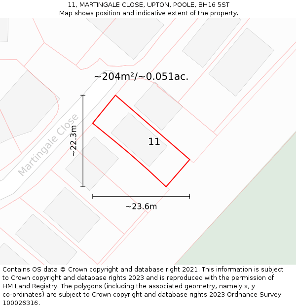 11, MARTINGALE CLOSE, UPTON, POOLE, BH16 5ST: Plot and title map