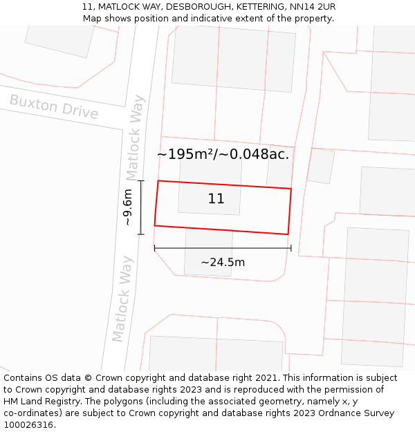 11, MATLOCK WAY, DESBOROUGH, KETTERING, NN14 2UR: Plot and title map