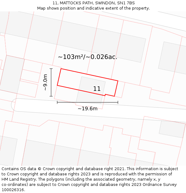 11, MATTOCKS PATH, SWINDON, SN1 7BS: Plot and title map