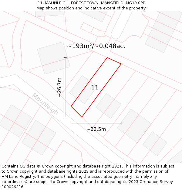 11, MAUNLEIGH, FOREST TOWN, MANSFIELD, NG19 0PP: Plot and title map