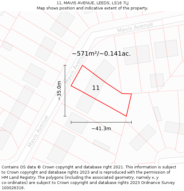 11, MAVIS AVENUE, LEEDS, LS16 7LJ: Plot and title map