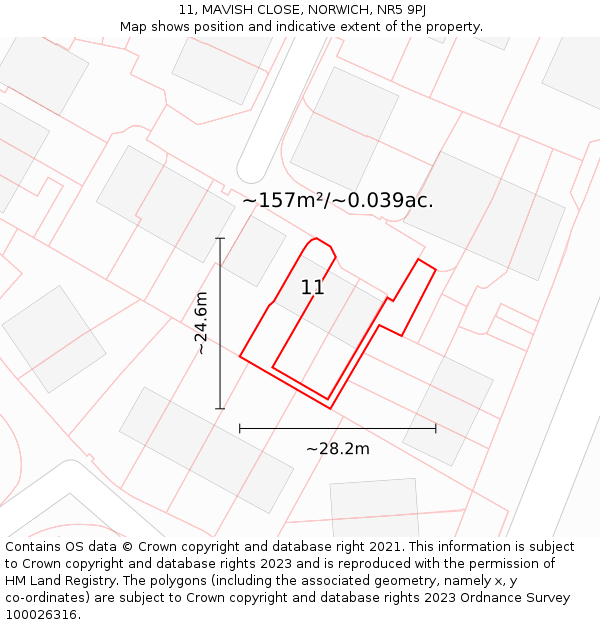 11, MAVISH CLOSE, NORWICH, NR5 9PJ: Plot and title map