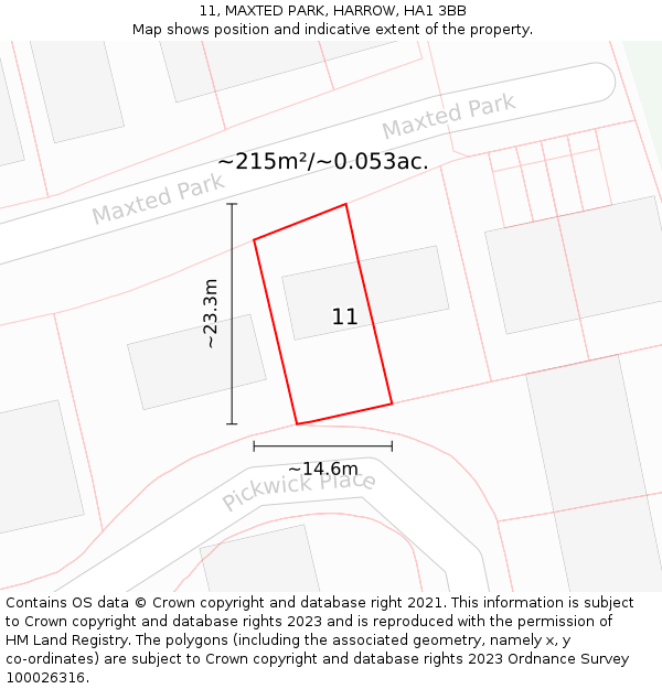 11, MAXTED PARK, HARROW, HA1 3BB: Plot and title map